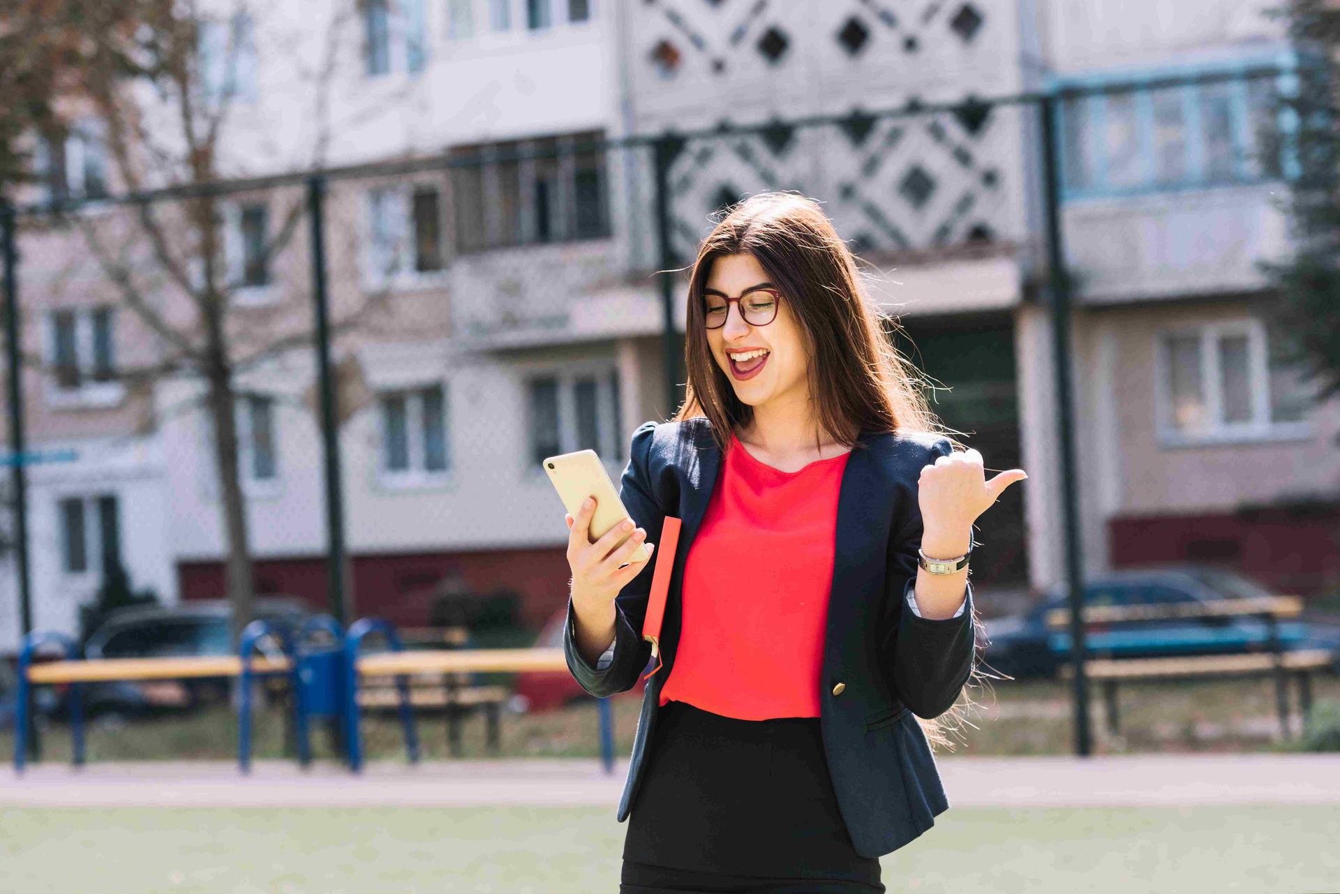 Student looking at the phone